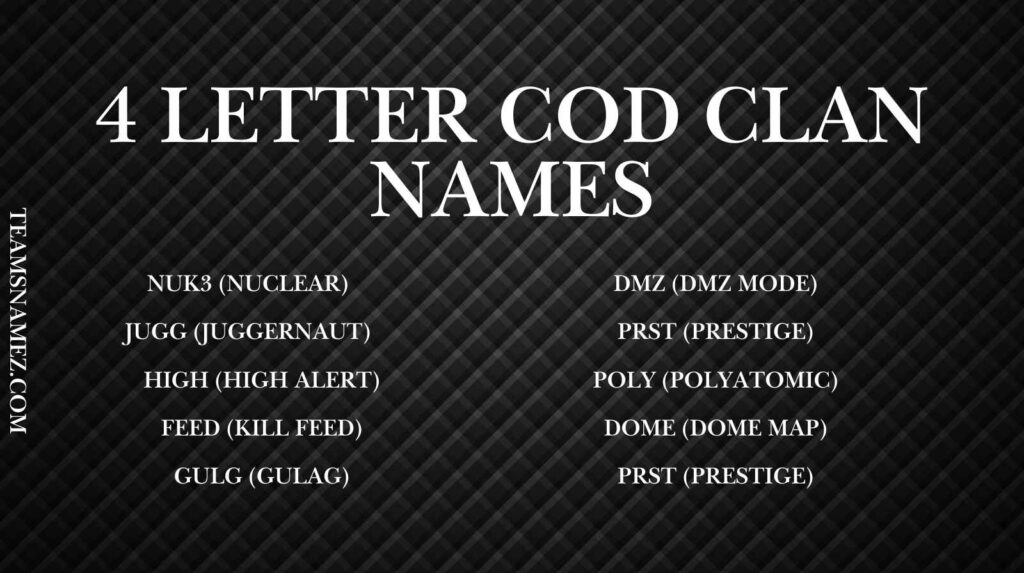 4 Letter COD Clan Names